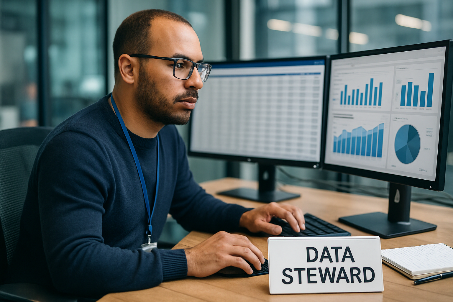 a photorealistic image of someone being a data steward at wo